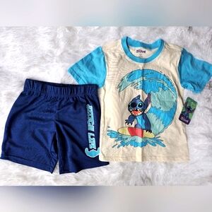 Disney Stitch Surfing T-Shirt and Shorts Set Size 6 NWT